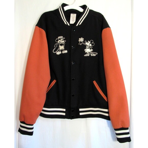 Disney Store Mickey and Minnie Retro Embroider Long Sleeve Varsity Jacket M EUC